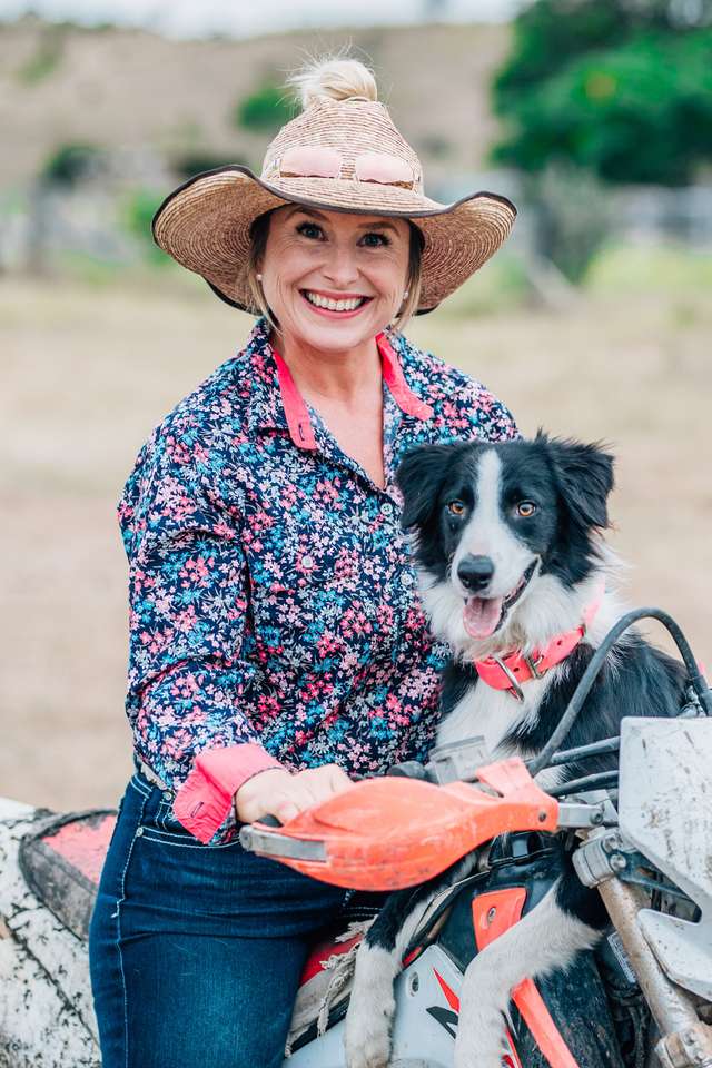 Cilla Pershouse and her dog Ash Barky on a motorbike